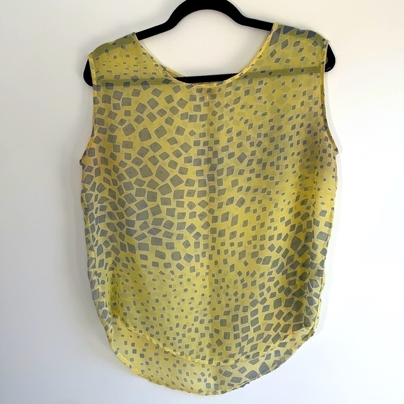 PIKO 1988 | Yellow Sleeveless Sheer Blouse with Gray Pattern Size S - Picture 1 of 4
